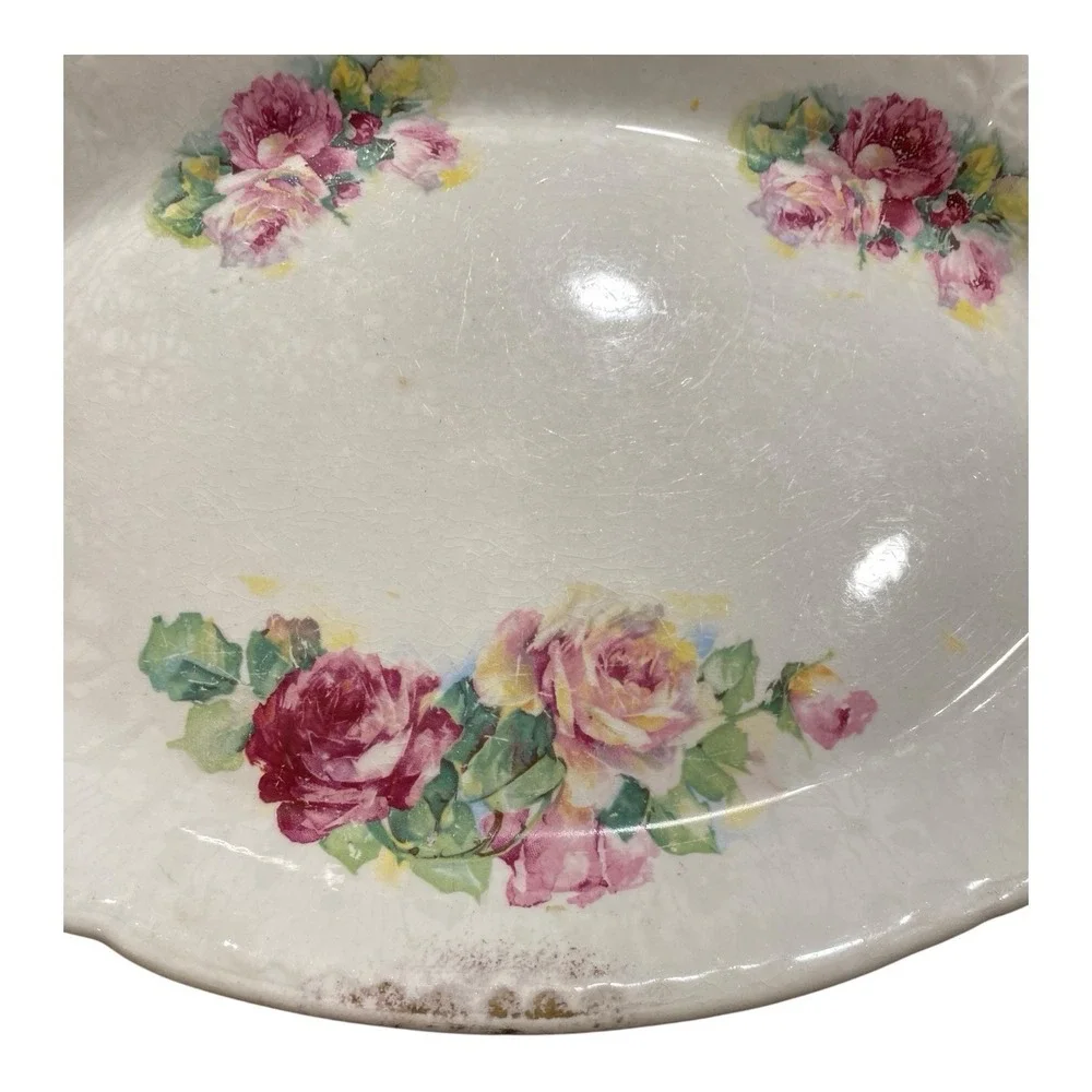 VTG Floral Porcelain Serving Platter‎ Tray Plate Naomi Roses Gold Trim 1910-1930